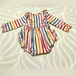Ruffle Butts 12-18 months Rainbow Stripe Long Sleeve Ruffle Bubble Romper